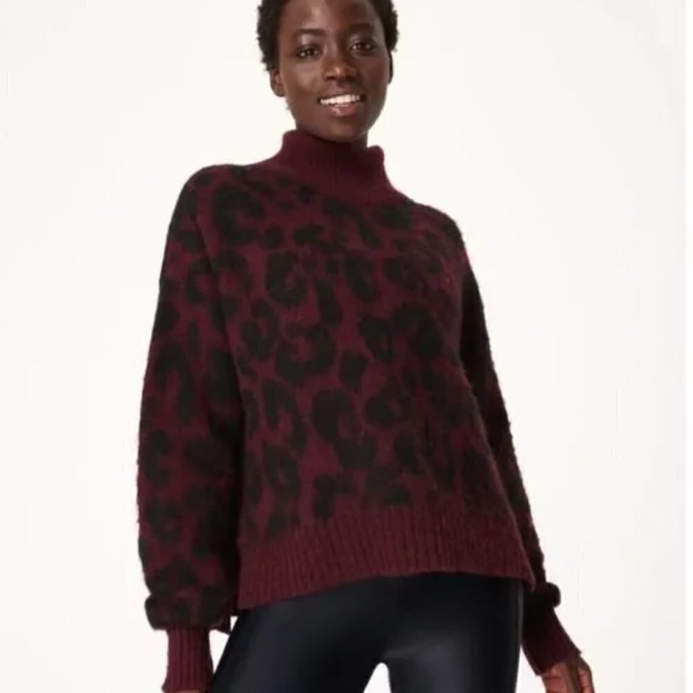 NWOT SWEATY BETTY Animal Jacquard Sweater - Leopard Print